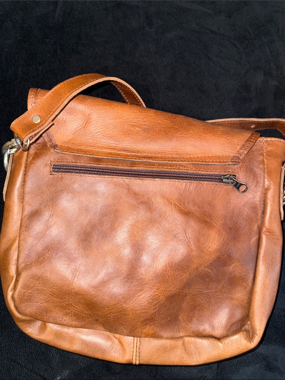 Tan Leather Crossbody Bag with Colorful Floral Panel - Picture 5 of 5